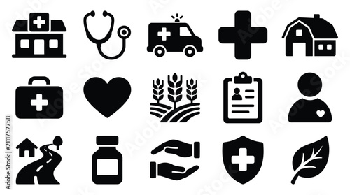 Foto Collection of healthcare and medical icons representing various aspects of health and well-being