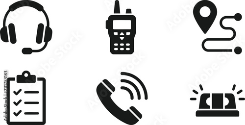 Foto Emergency dispatch and call center icon set black silhouettes vector illustratio