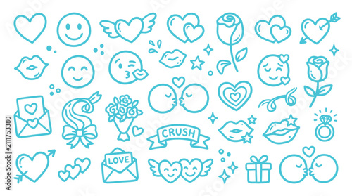 Canvastavla Collection of cute hand-drawn romantic icons and symbols for Valentine's Day and love themes