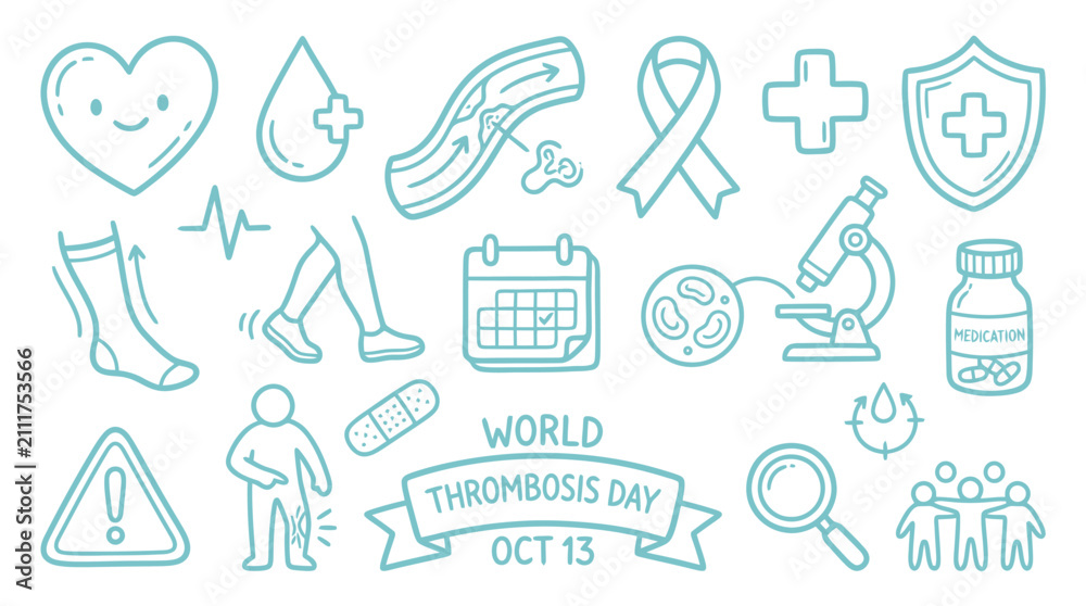 Fototapeta premium World Thrombosis Day Oct 13: Collection of Medical Icons and Symbols.