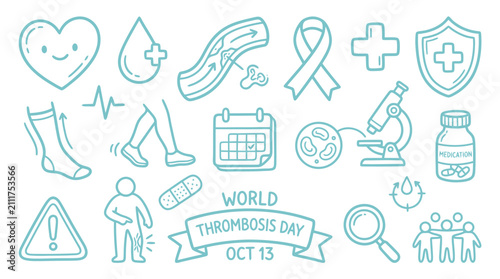 Bild auf Leinwand World Thrombosis Day Oct 13: Collection of Medical Icons and Symbols