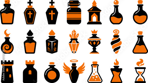Cuadro en lienzo Collection of various vintage apothecary bottles and magical potion vials with o
