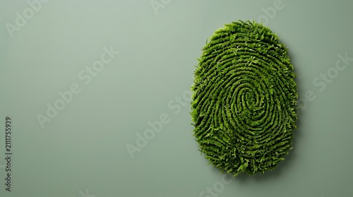 A conceptual fingerprint made of fresh green leaves representing environmental identity and sustainable biometric identification technology