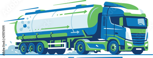 Eco-friendly hydrogen fuel tank truck transporting clean green energy logistics vector illustration
