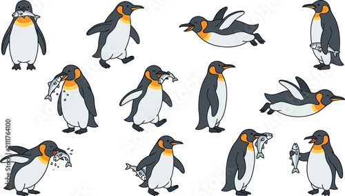 фотографія Cute Penguin Cartoon Character Vector Illustration Set Featuring Playful King Pe