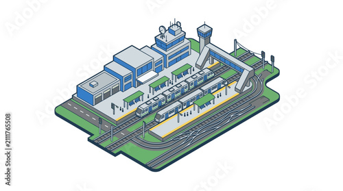 Tableau sur toile Modern train station with railways and trains