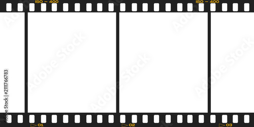 Фотография Vintage 35mm film strip frame with blank white spaces, retro analog cinema negat