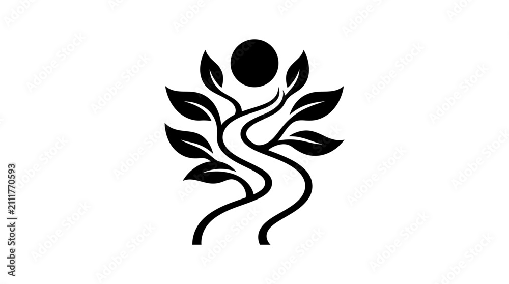 Fototapeta premium Abstract tree logo icon with flowing lines and leaves, symbolizing nature, growth, ecology, and wellness