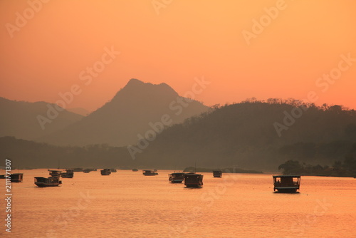 Sunset View of Mekong River in Luang Prabang, Laos