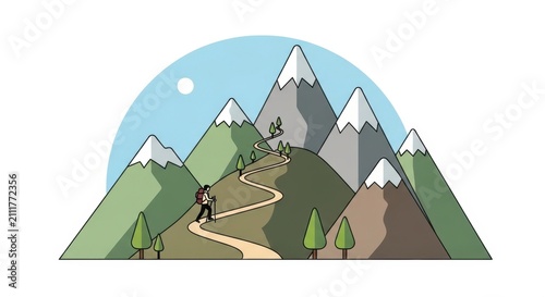 Hiker walking on a trail in the mountains