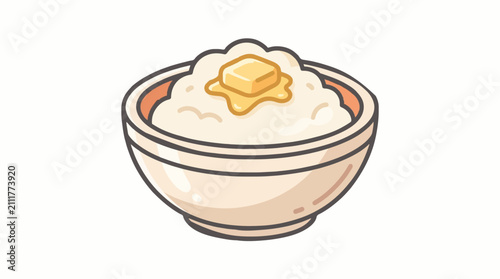 Mashed Potatoes with Butter Dish Line Art Icon