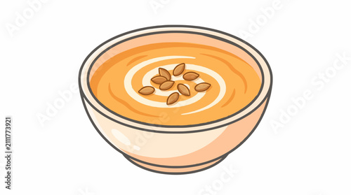 Cozy Pumpkin Soup Bowl Seeds Line Art Icon