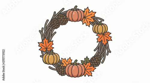 Autumn Harvest Wreath Door Decor Line Art Icon