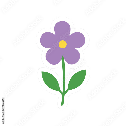 Cute purple flower vector sticker isolated on white background