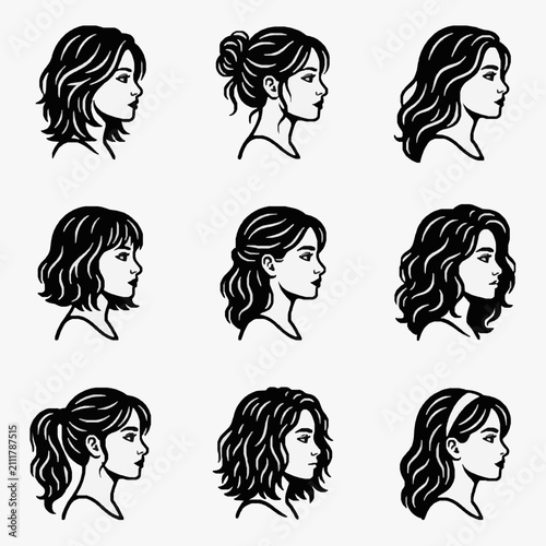 Diverse Hairstyle Variations Side Views.