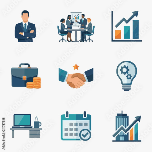 Professional Business and Corporate Concept Icons.