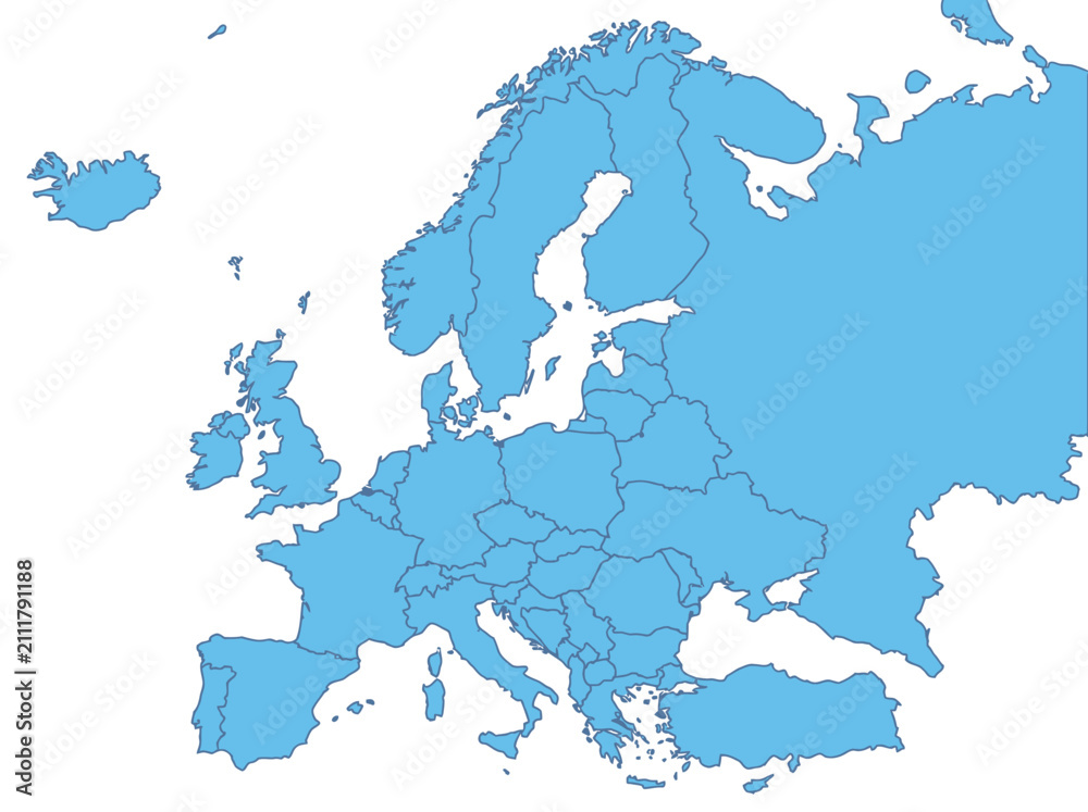 Obraz premium Blue Vector Europe Map with Political Country Borders on White Background