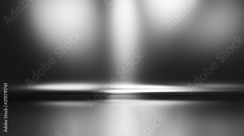 Modern silver metallic gradient background. Abstract dark grey texture with light spotlight.