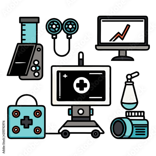 Set of Computer Device Vector Icons Including Monitor Laptop Smartphone Tablet TV and Desktop Technology Symbols Collection Illustration