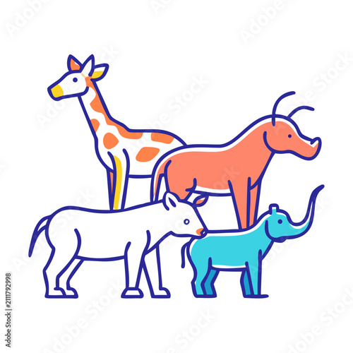 Cute Cartoon Giraffe Deer and Horse Vector Illustration with Farm and Wildlife Animal Design Isolated on White Background
