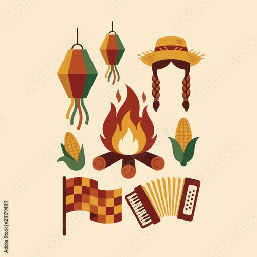 Festive cultural celebration icons arranged in a collection