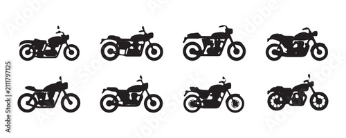 Foto Vintage motorcycle silhouette collection including retro cafe racer bikes and classic motor cycles