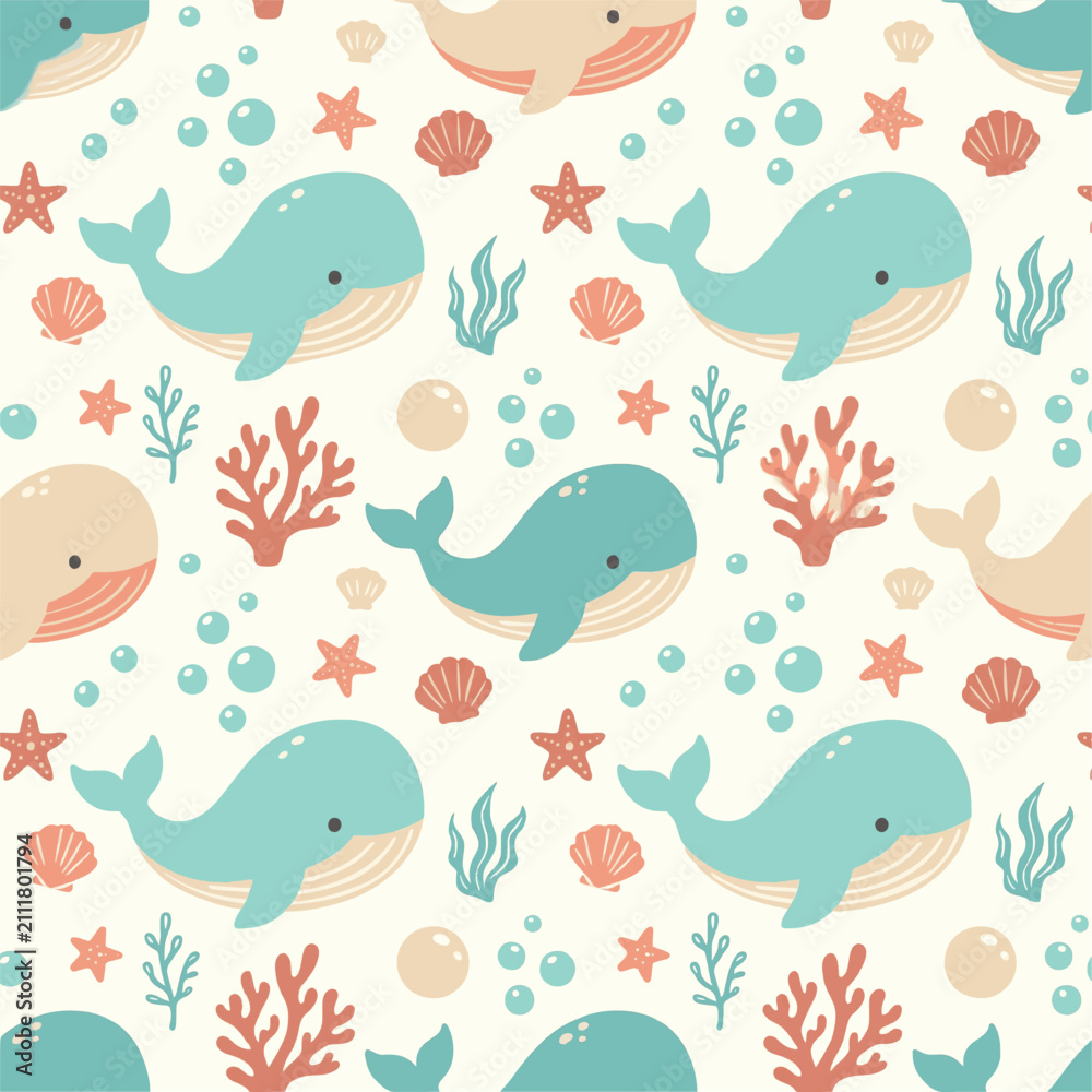 Fototapeta premium Undersea Marine Life Seamless Pattern