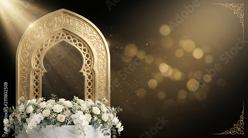 Luxury Golden Wedding Arch Background with Copy Space