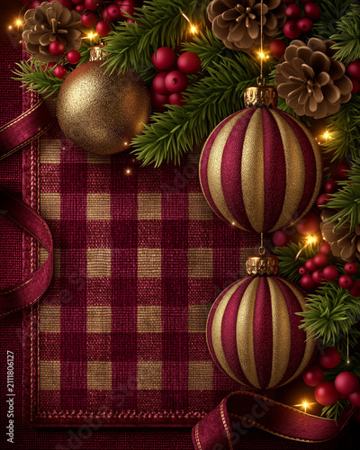 Christmas Ornament Garland: A festive garland crafted from fir branches, pinecones, red berries, and twinkling fairy lights.