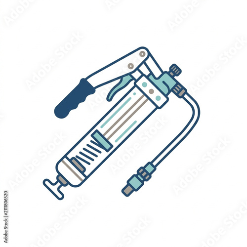 Illustration of a caulking gun with tube and nozzle.