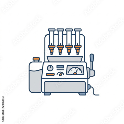 Laboratory equipment with test tubes and dials illustration.