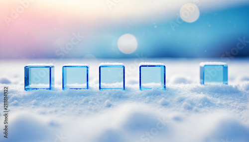 five translucent blue glass...