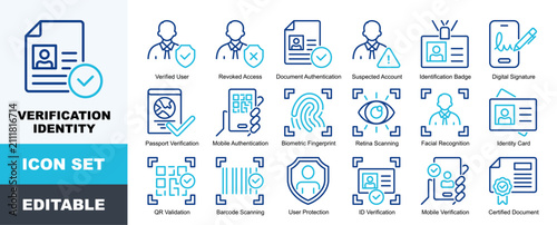 Canvastavla Verification Identity Icon Pack Featuring Verified User, Revoked Access, Documen