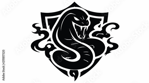 Foto Stylized cobra snake emblem inside a heraldic shield.