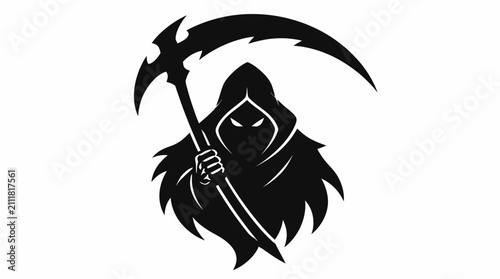 Foto Grim reaper silhouette mascot with scythe.