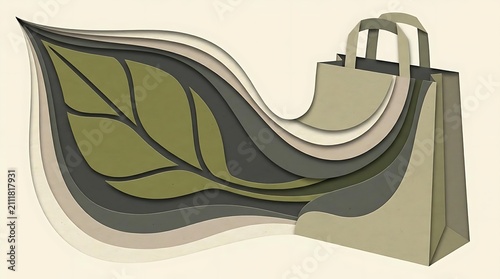 Eco friendly shopping bag with leaf graphic and layered effect