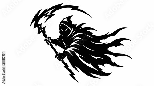 Quadro su tela Cloaked grim reaper wielding jagged scythe mascot graphic.