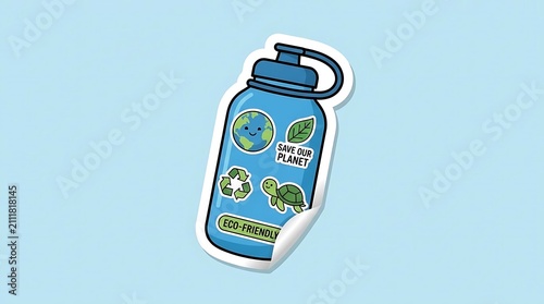Eco friendly water bottle with nature conservation symbols