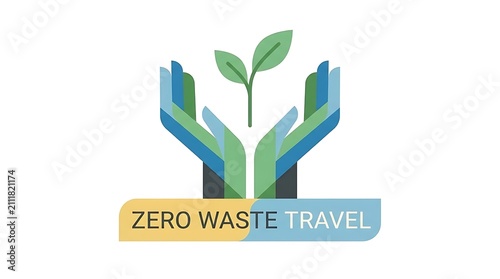 Hands holding seedling for sustainable travel concept