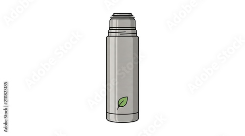 Modern thermos flask with leaf symbol for eco friendly beverage storage