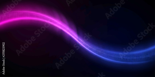 Bild auf Leinwand Abstract glowing neon wave of pink and blue light curves across a dark background, suggesting motion and energy