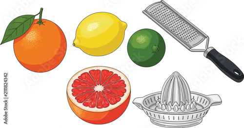Bild auf Leinwand Assortment of fresh citrus fruits like orange lemon lime and grapefruit with ess
