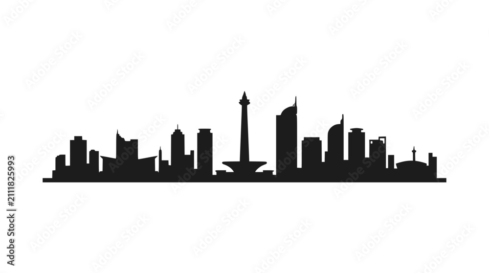 Obraz premium Jakarta Skyline Silhouette Vector Illustration - Indonesia Cityscape