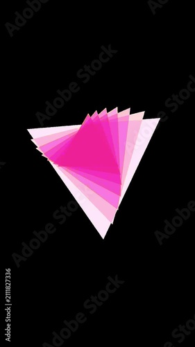 Abstract pink triangle shape loading animation graphic elements on black background.