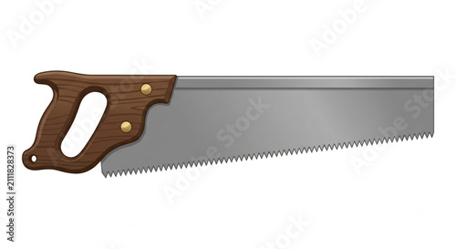 Konstfotografi Wooden Handle Hand Saw Tool Vector Illustration Isolated on White Background for