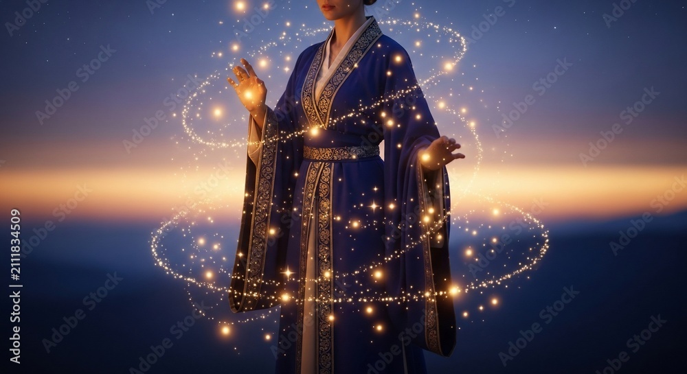 Naklejka premium Whispers of Starlight in Twilight's Embrace