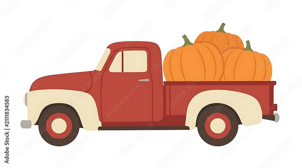 Naklejka premium Vintage truck hauling fall harvest pumpkins
