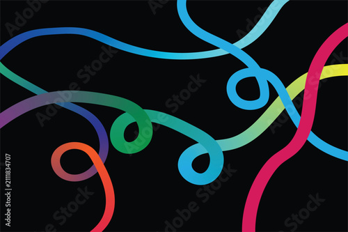 Abstract colorful wavy lines creating a dynamic pattern against a deep dark background graphic design element