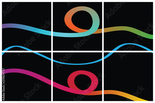Dynamic abstract background design featuring vibrant gradient wavy lines and elegant curves on a deep backdrop