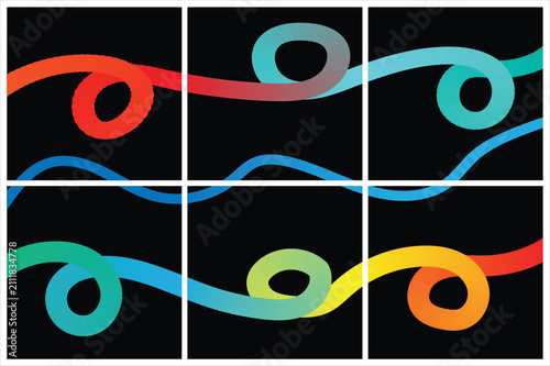 Dynamic abstract gradient ribbons create a flowing colorful pattern on a dark background for modern design presentation graphic elements